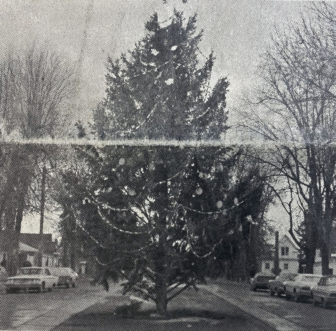 The traditional community Christmas tree located in the center of Central Avenue, just south of Third Street was decorated with ornaments created by students at Muldown School. Pilot photo from 1974.