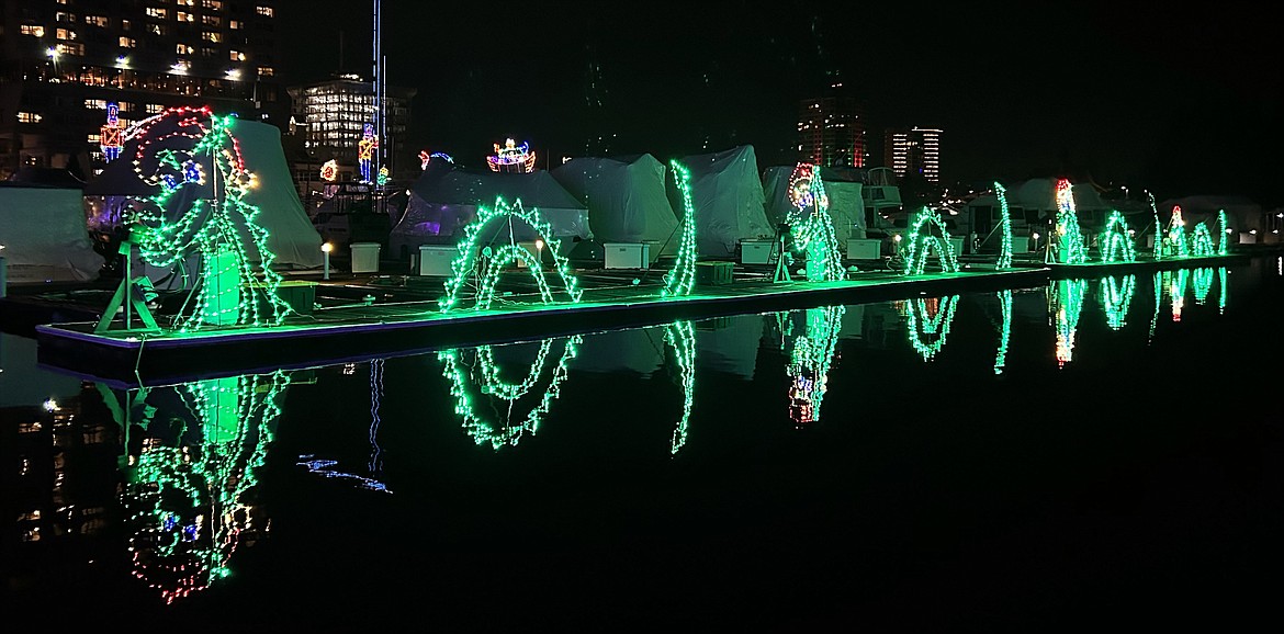 The dragons line a dock at The Boardwalk Marina on Sunday.