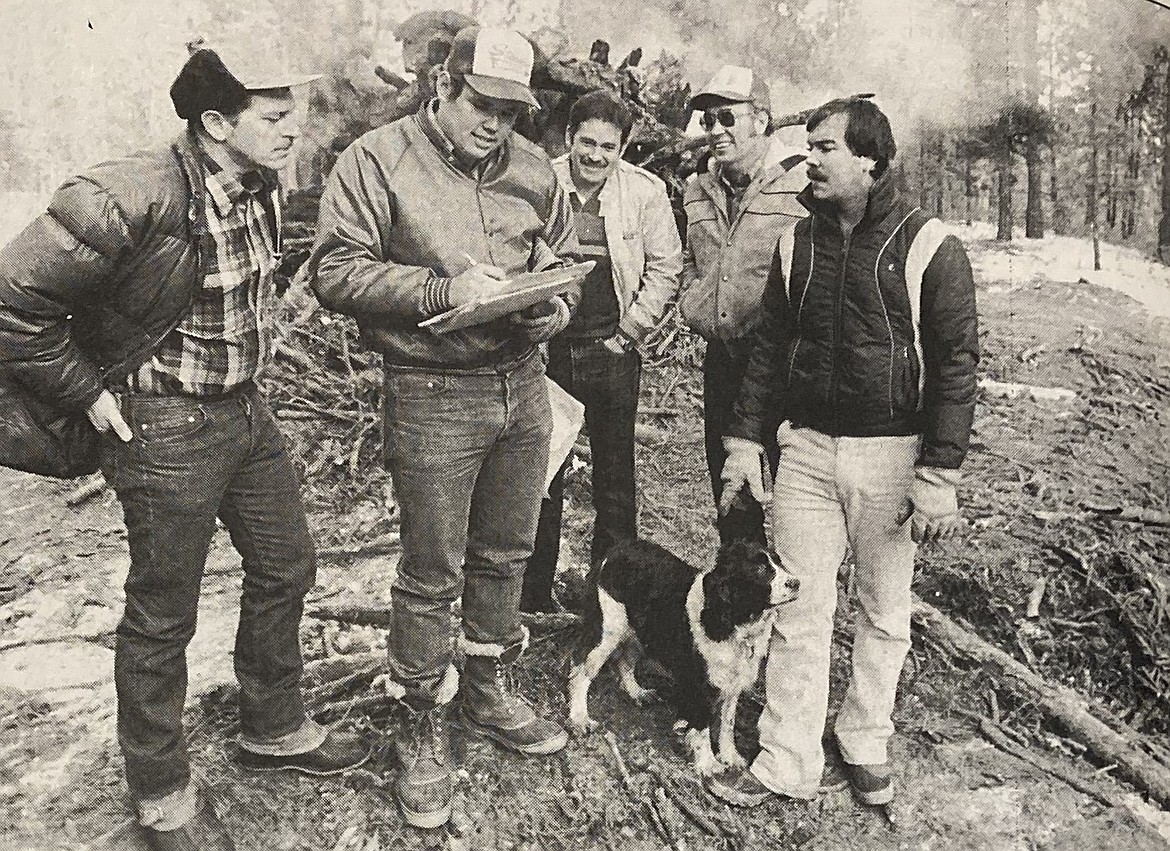 In 1984, builders select Parade of Homes sites, from left, Kim Riley, Roger Stewart, Dave Volking, Paul Stewart and Jim Crowe.