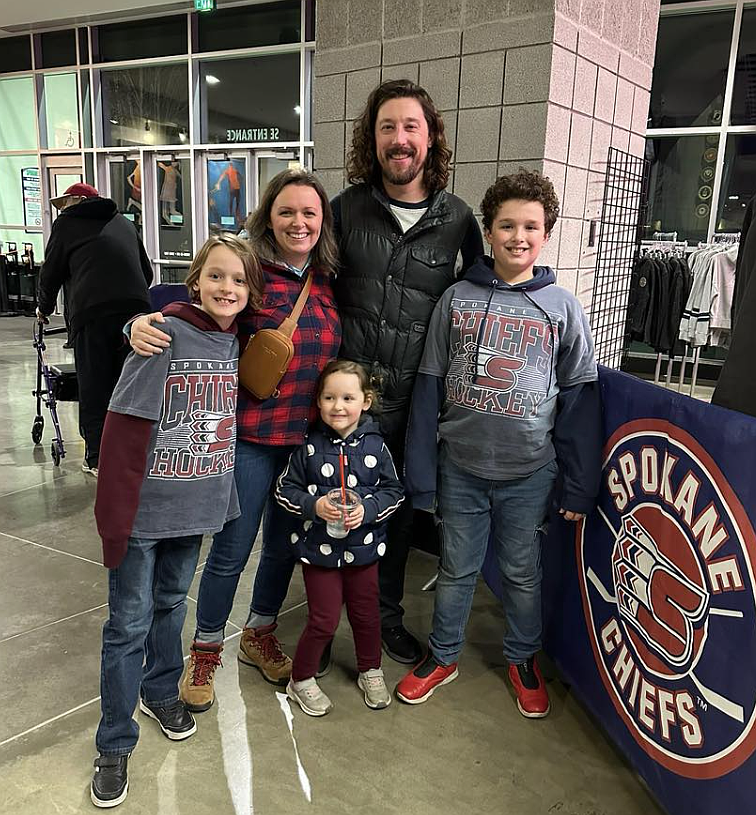 From left, Phineas, Zoee, Delilah, Sean and Atticus Burgett get ready to watch the Spokane Chiefs during Numerica's Five Days of Family Fun.