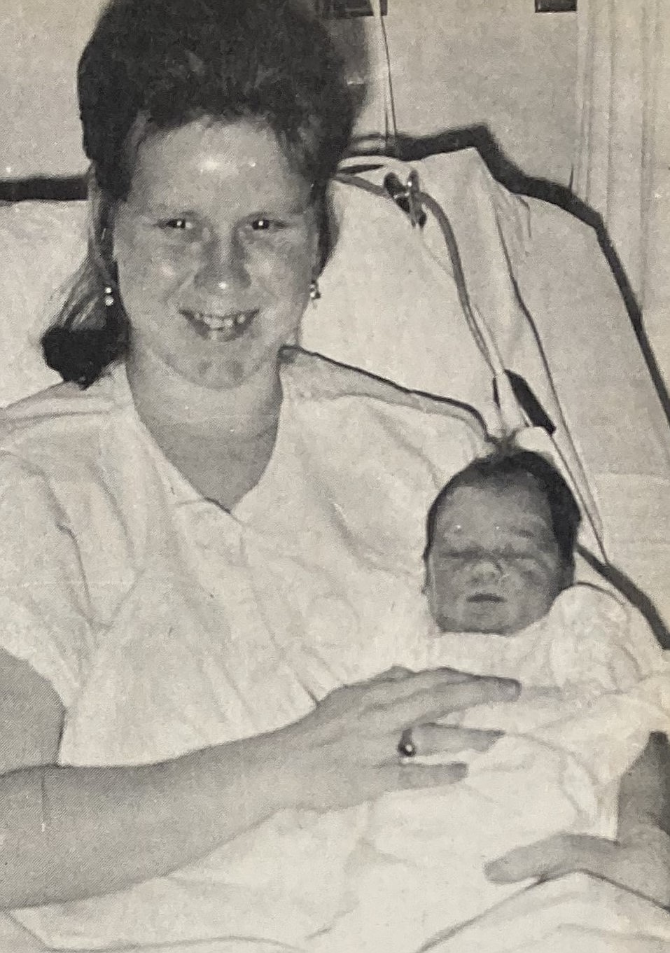 In 1970, Mrs. Ralph Nicholson with First Baby Meredith Rae.