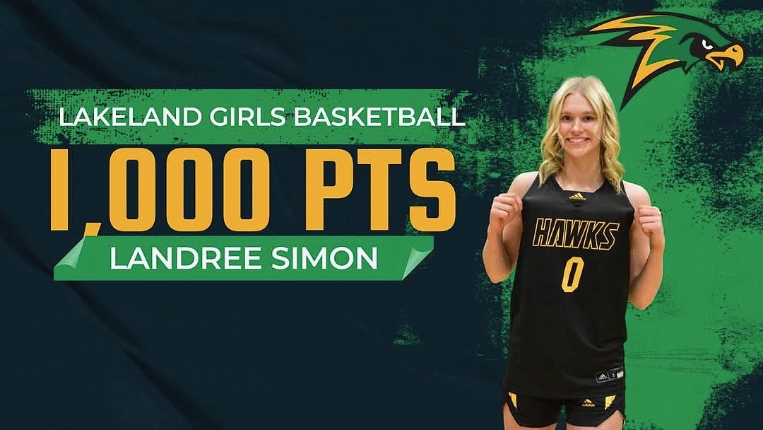 Courtesy Lakeland High athletics
Lakeland High senior Landree Simon eclipsed the 1,000-point mark in career scoring in the Hawks' victory over Shelton (Wash.) on Friday at the Avista Holiday Tournament in Lewiston.