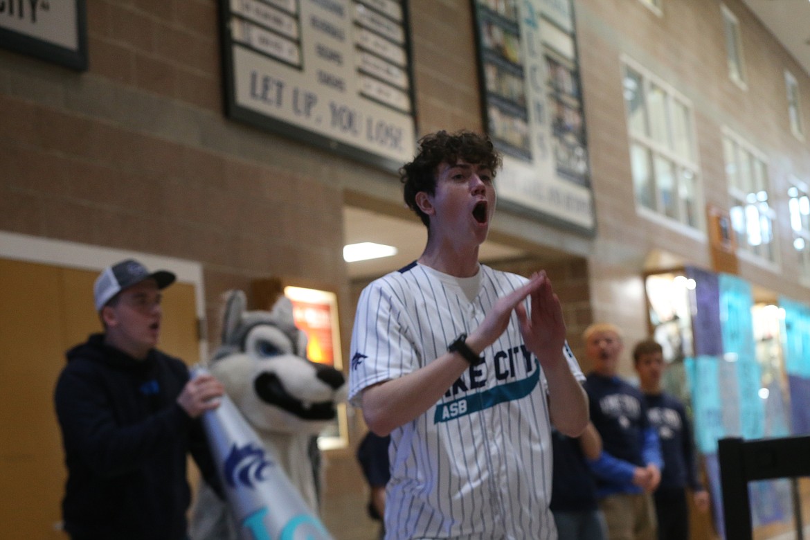 Lake City High School ASB Vice President Logan Anderson hollers during cheer practice Tuesday in preparation for Friday's Fight for the Fish spirit contest against Coeur d'Alene High.