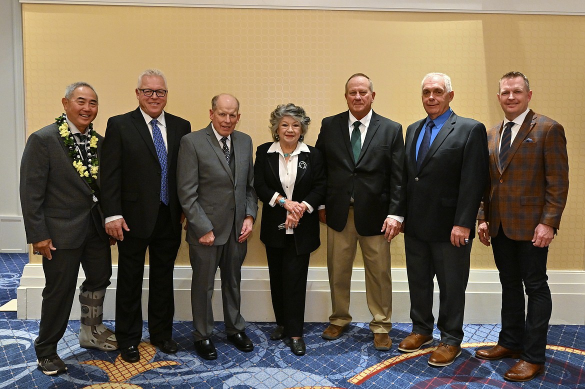 Members of the American Baseball Coaches Assocation Hall of Fame Class of 2025 smile for a photo. Former Ephrata coach Dave Johnson, center left, was one of two high school coaches inducted this year.