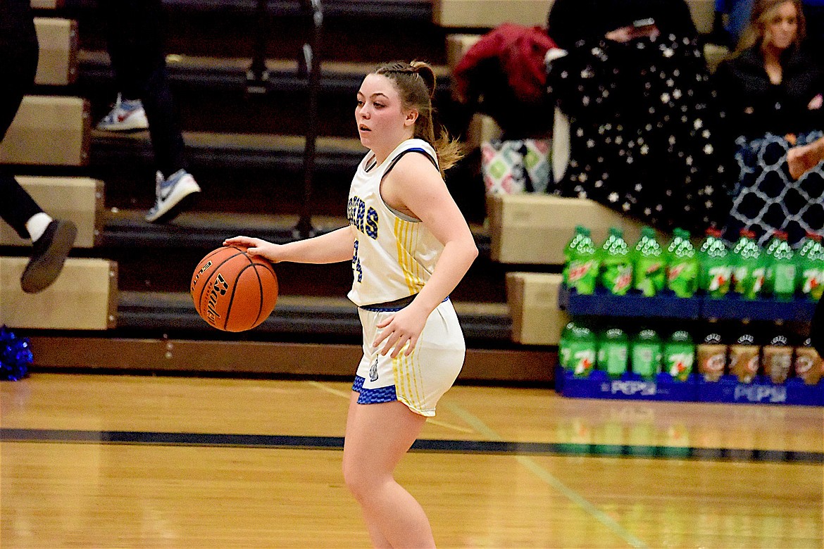 Libby's Hadleigh Wood scored five points to lead the Loggers in a 57-8 defeat Saturday, Jan. 11, 2024, against Frenchtown. (Scott Shindledecker/The Western News)