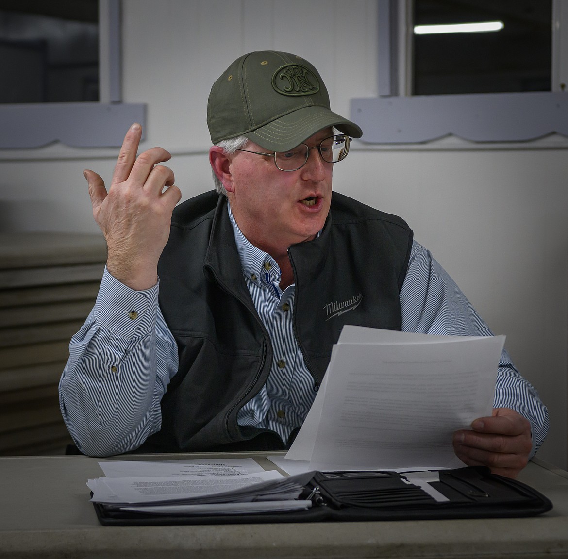 Sanders County Fair Commission Chair Randy Woods discusses the procedures for filling the new fair commission vice president position. (Tracy Scott/Valley Press)