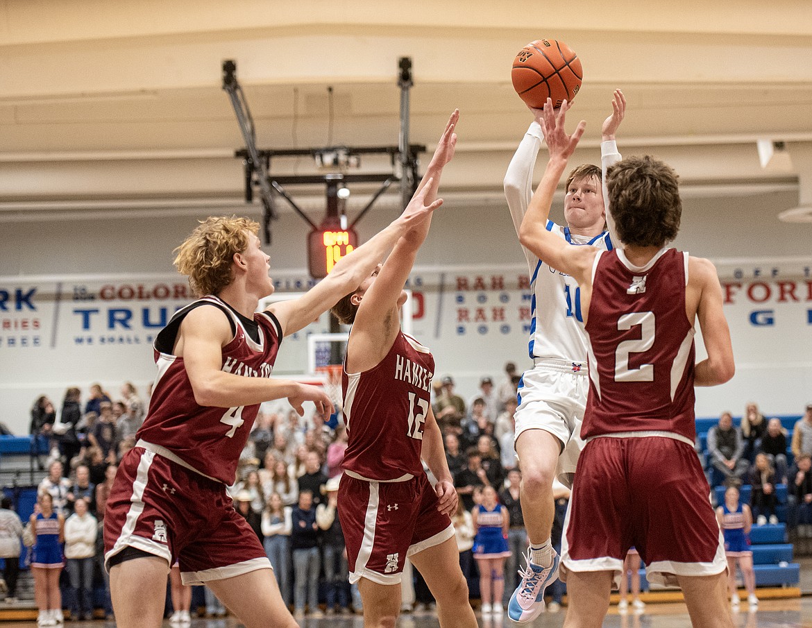 Viking Grady Campbell goes up against Hamilton Tuesday. (Avery Howe/Bigfork Eagle)