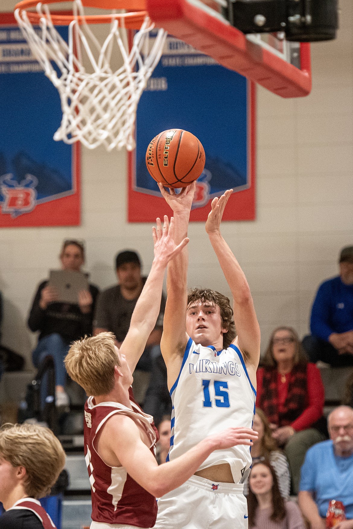 Austin Savik takes a shot for the Vikes Tuesday. (Avery Howe/Bigfork Eagle)