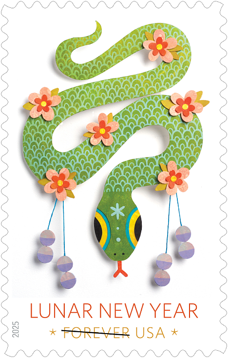 The commemorative stamp celebrating 2025 as the Year of the Snake was released by the U.S. Postal Service Tuesday.