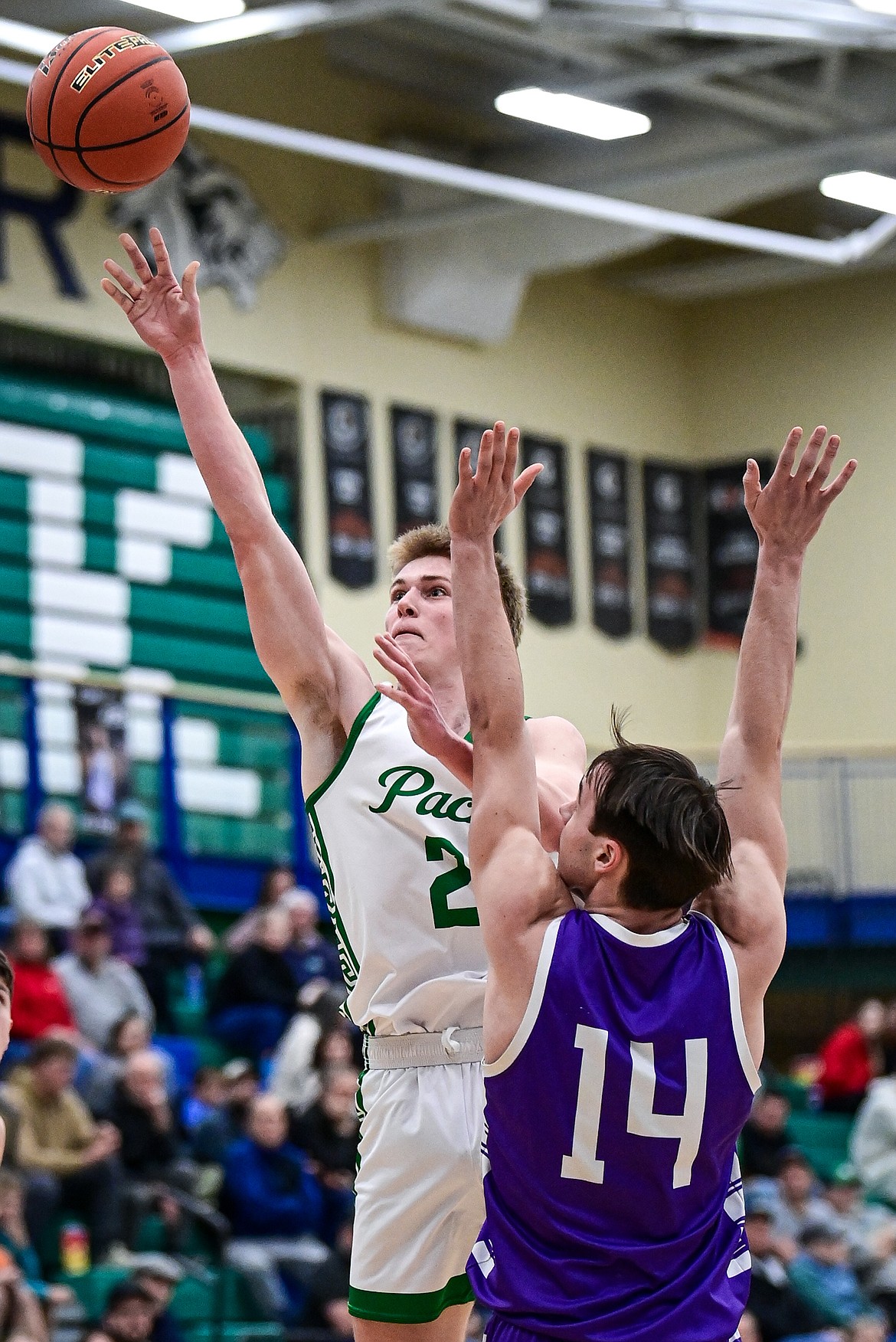 Glacier's Liam Ells (2) shoots in the paint in the first quarter against Butte at Glacier High School on Friday, Jan. 17. (Casey Kreider/Daily Inter Lake)