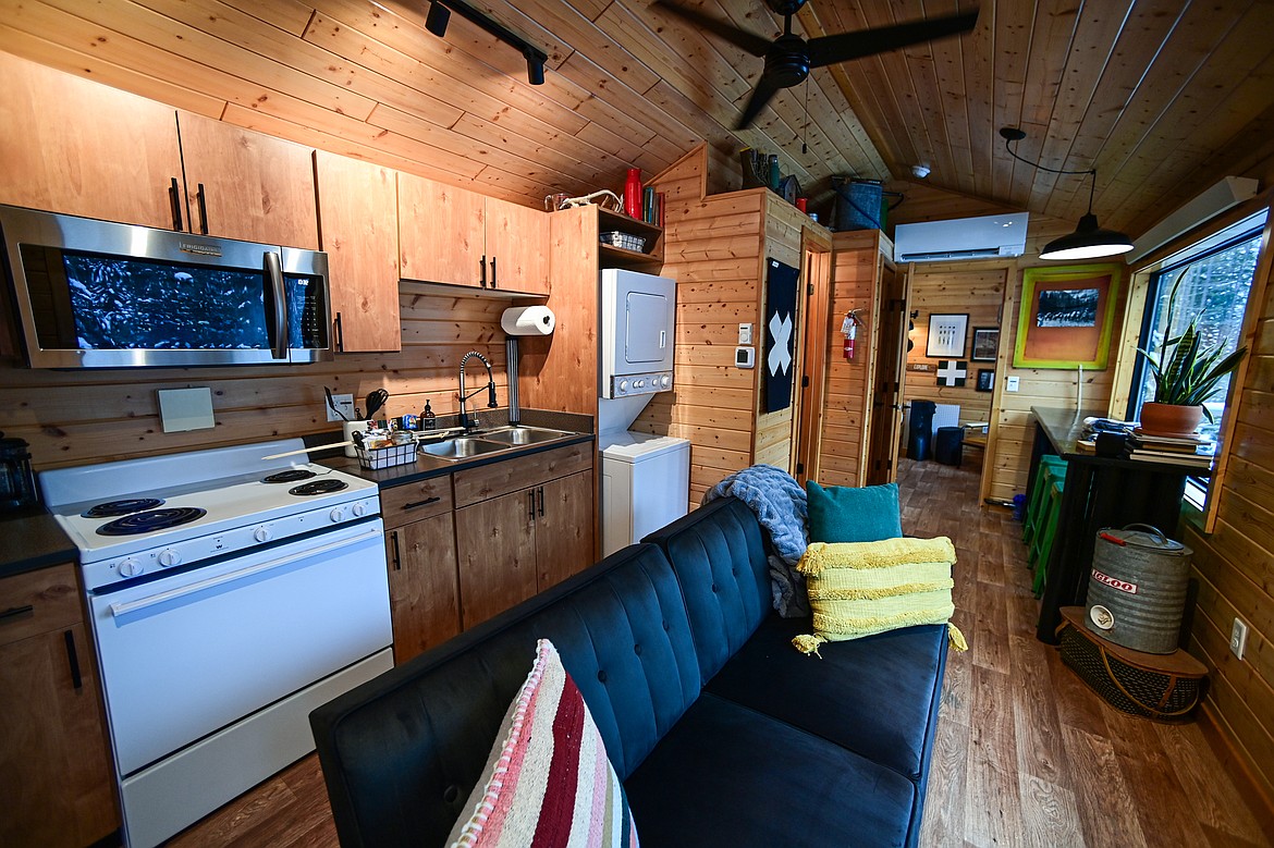 The living area inside the Tree Haus cabin at The Cabins at Blacktail on Friday, Jan. 17. (Casey Kreider/Daily Inter Lake)