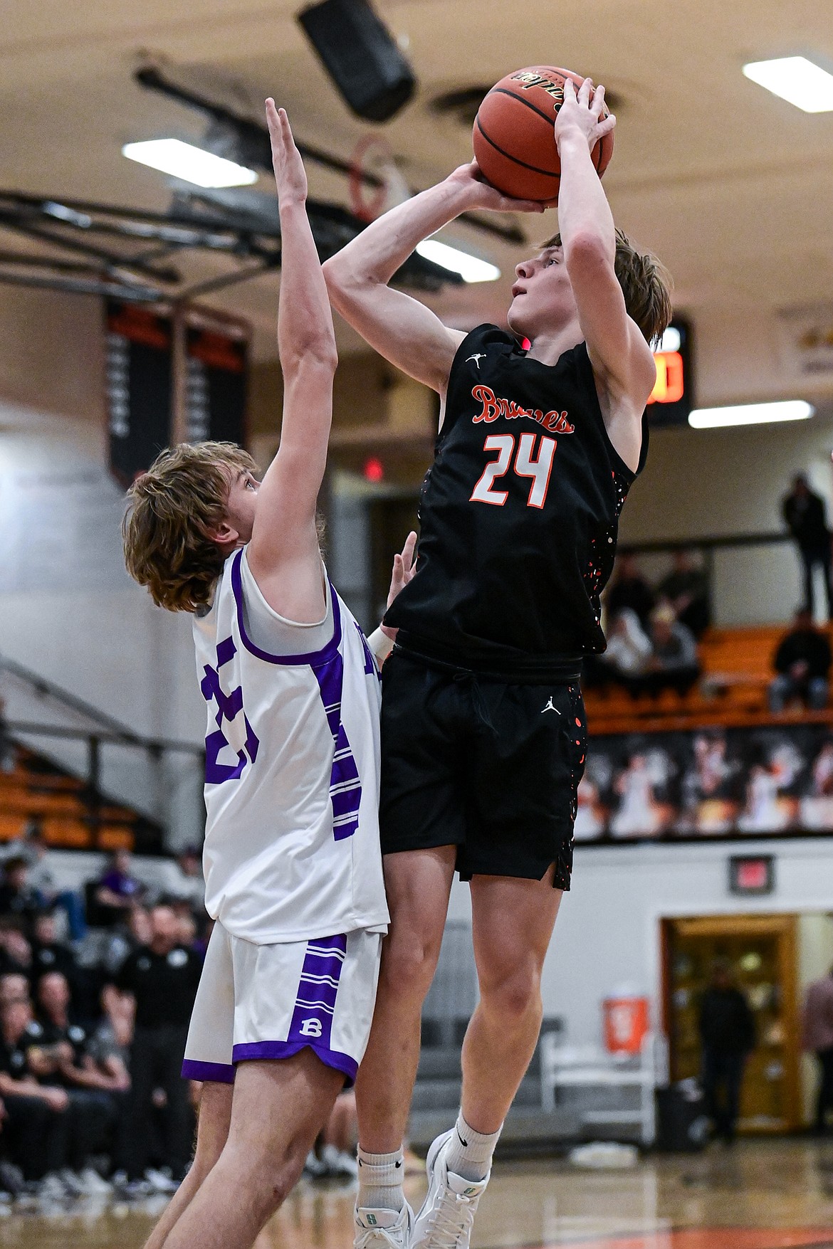 Flathead's Brodee Zahn (24) shoots in the fourth quarter against Butte at Flathead High School on Saturday, Jan. 18. (Casey Kreider/Daily Inter Lake)