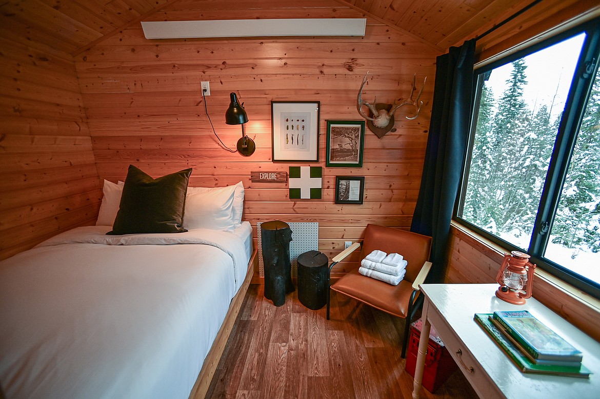 One of two bedrooms in the Tree Haus cabin at The Cabins at Blacktail on Friday, Jan. 17. (Casey Kreider/Daily Inter Lake)