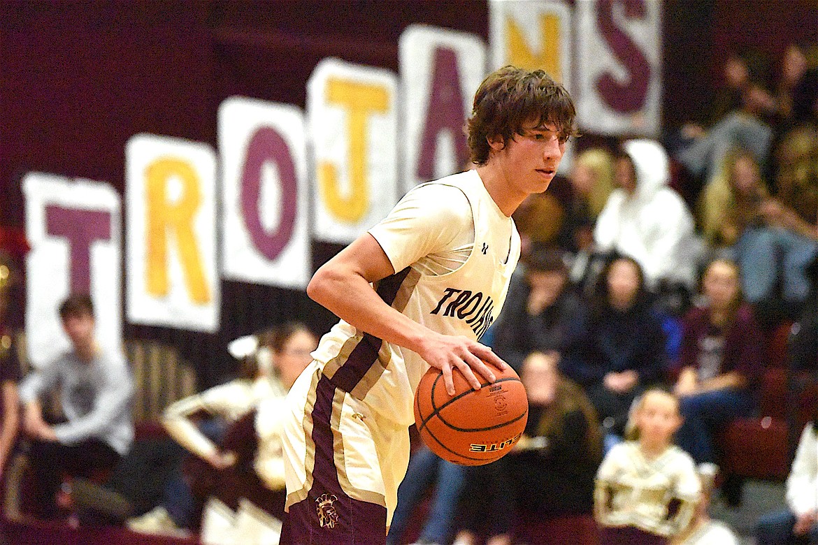 Troy junior guard Carson Orr scored a game-high 18 points in a game Friday, Jan. 17, 2024, against Superior. (Scott Shindledecker/The Western News)