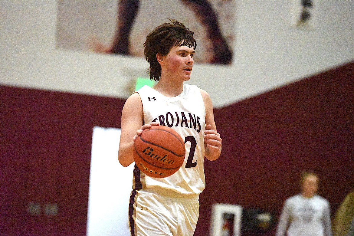 Troy junior guard Emerson Downey hit a key 3-pointer in a game Friday, Jan. 17, 2024, against Superior. (Scott Shindledecker/The Western News)