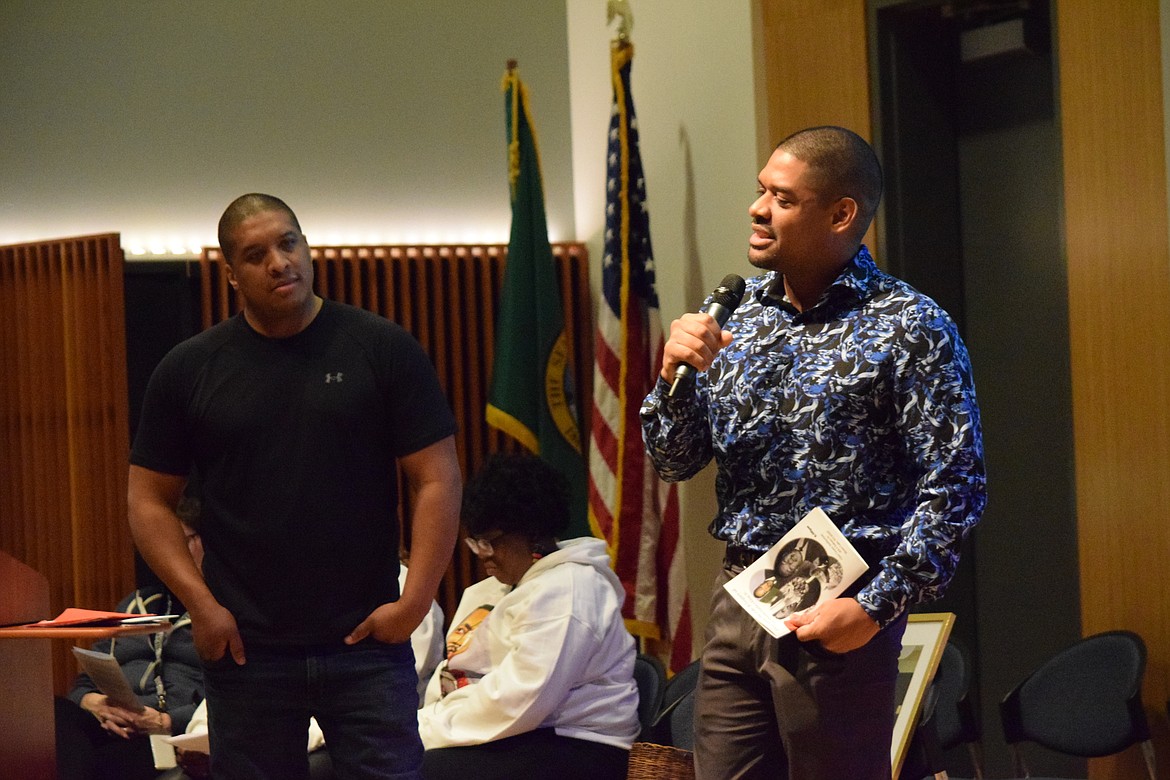 Charlie Jones, former president of the Moses Lake Martin Luther King Jr. Committee passed away in 2024. Two of his sons, Jacob Jones, left, and Isaac Jones, right, gave spoke honoring their dad and his work.