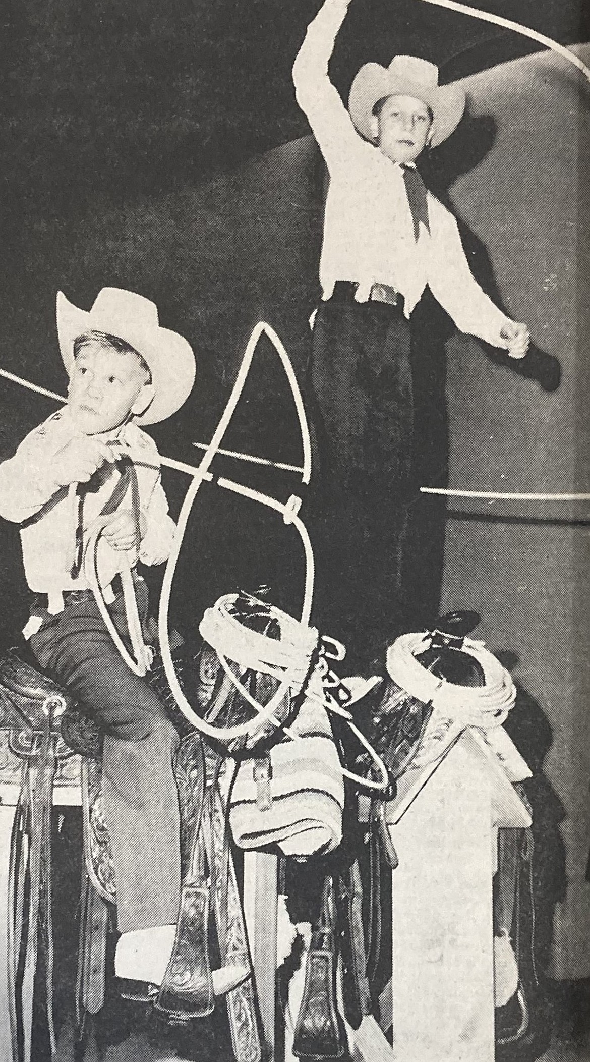 In 1970, Bill (Smokey) Brannaman and brother Dan (Buckshot) Brannaman display their trick-rope skills.