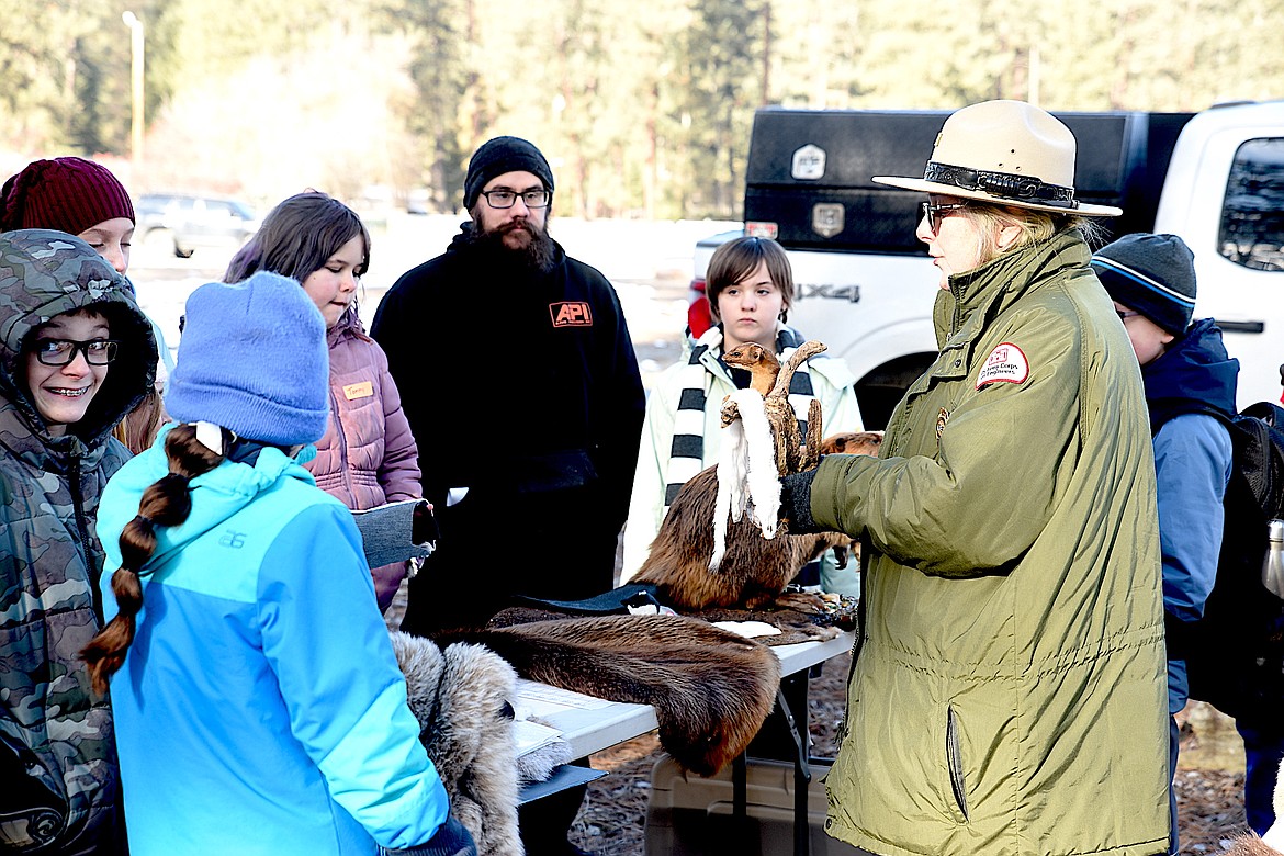 U.S. Army Corps of Engineers Park Ranger Susan James gives a presentation on wildlife during the Friends of Scotchman Peaks Wilderness Libby Winter Tracks event Friday, Jan. 24, 2025, at J. Neils Memorial Park. (Scott Shindledecker/The Western News)
