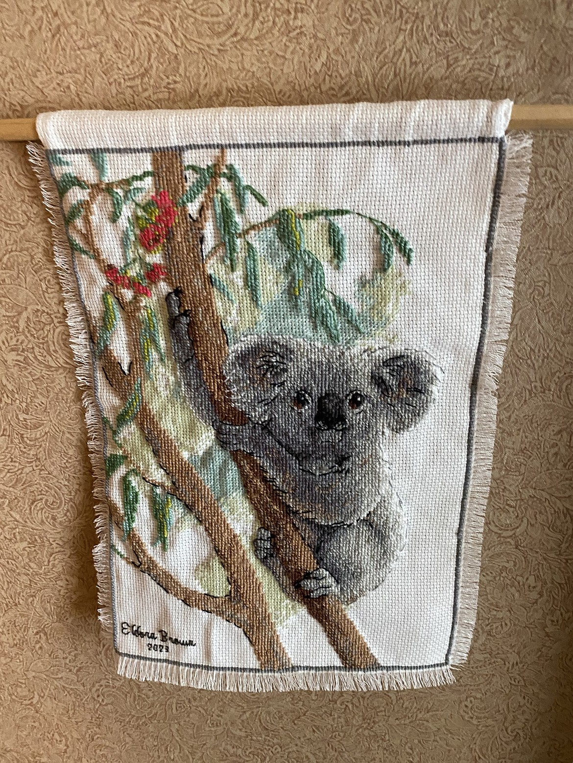 A koala cross-stitch design by Post Falls resident Eldora Brown. Brown turns 100 today.