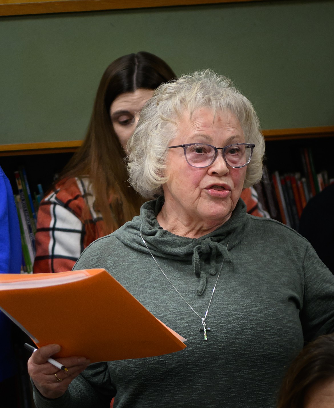 Betty Taylor comments during the Plains School Board meeting.