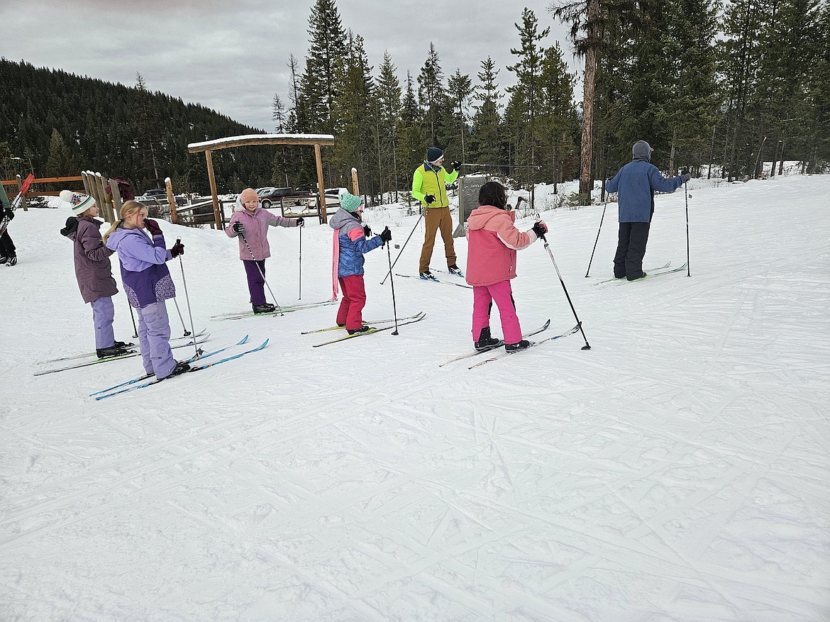 A group of young cross country skiers get ready to go at the Kootenai Outdoor Adventure Program's last day of its ski program Thursday, Jan. 30, 2025. (Photo courtesy Bill Moe)