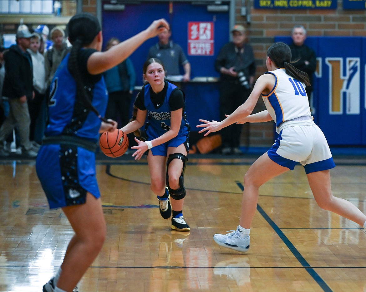 Lady Bulldog Shaedon Kain angles for the basket during the Jan. 28 upset over Thompson Falls. (Christa Umphrey photo)