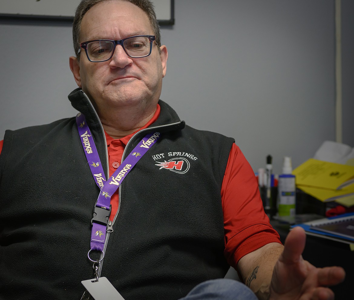 Hot Springs School Superintendent Gerald Chouinard discussing the many security procedures in place at the school. (Tracy Scott/Valley Press)