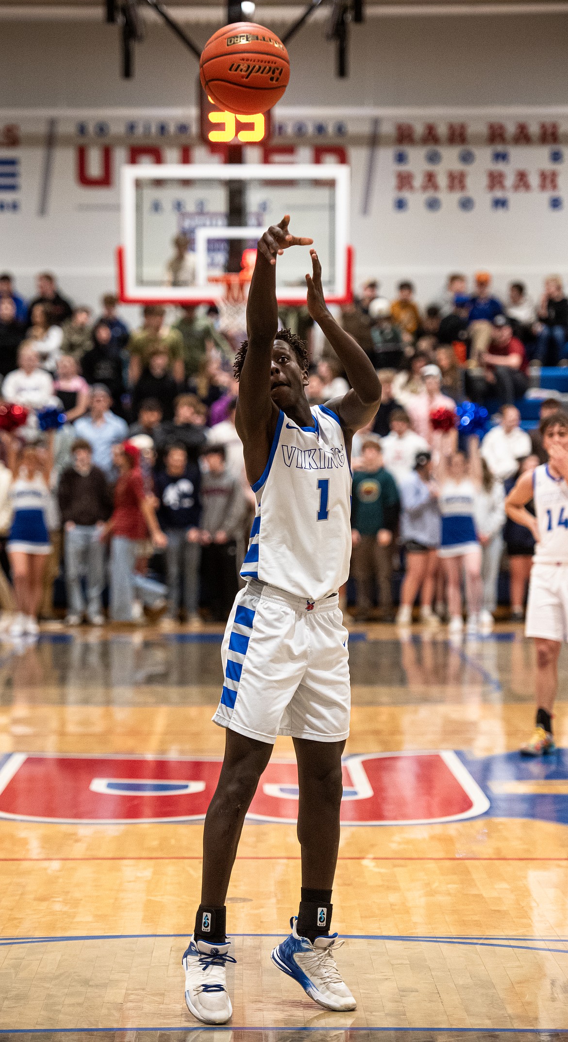 Tamret Savik makes a free throw for the Vikes Thursday against Whitefish. (Avery Howe/Bigfork Eagle)