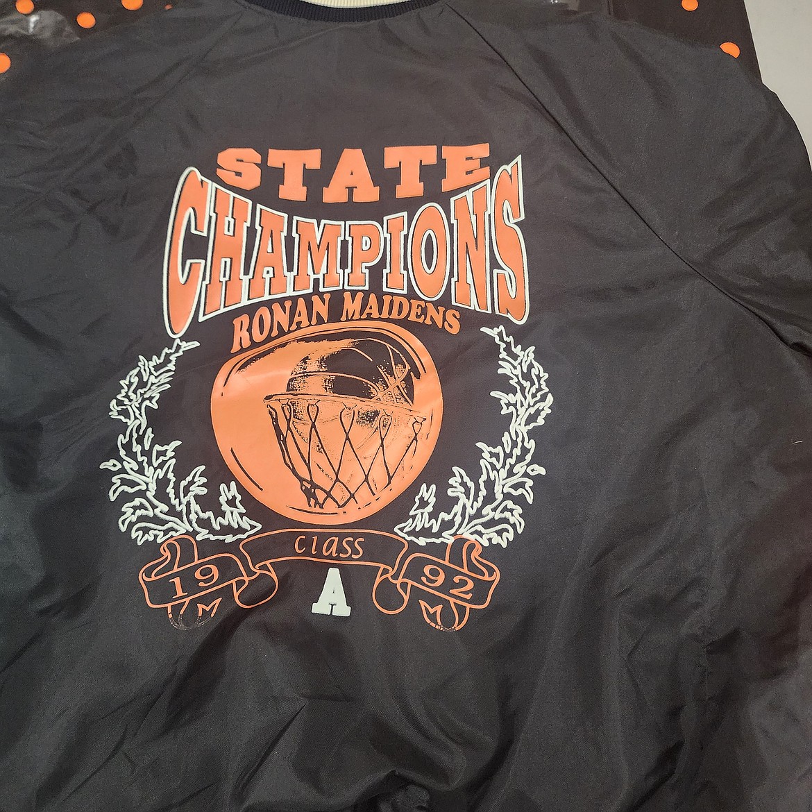 A 1992 RHS Girls Basketball State Championship jacket was on display at the community center along with other Hall of Fame memorabilia. (Berl Tiskus/Leader)