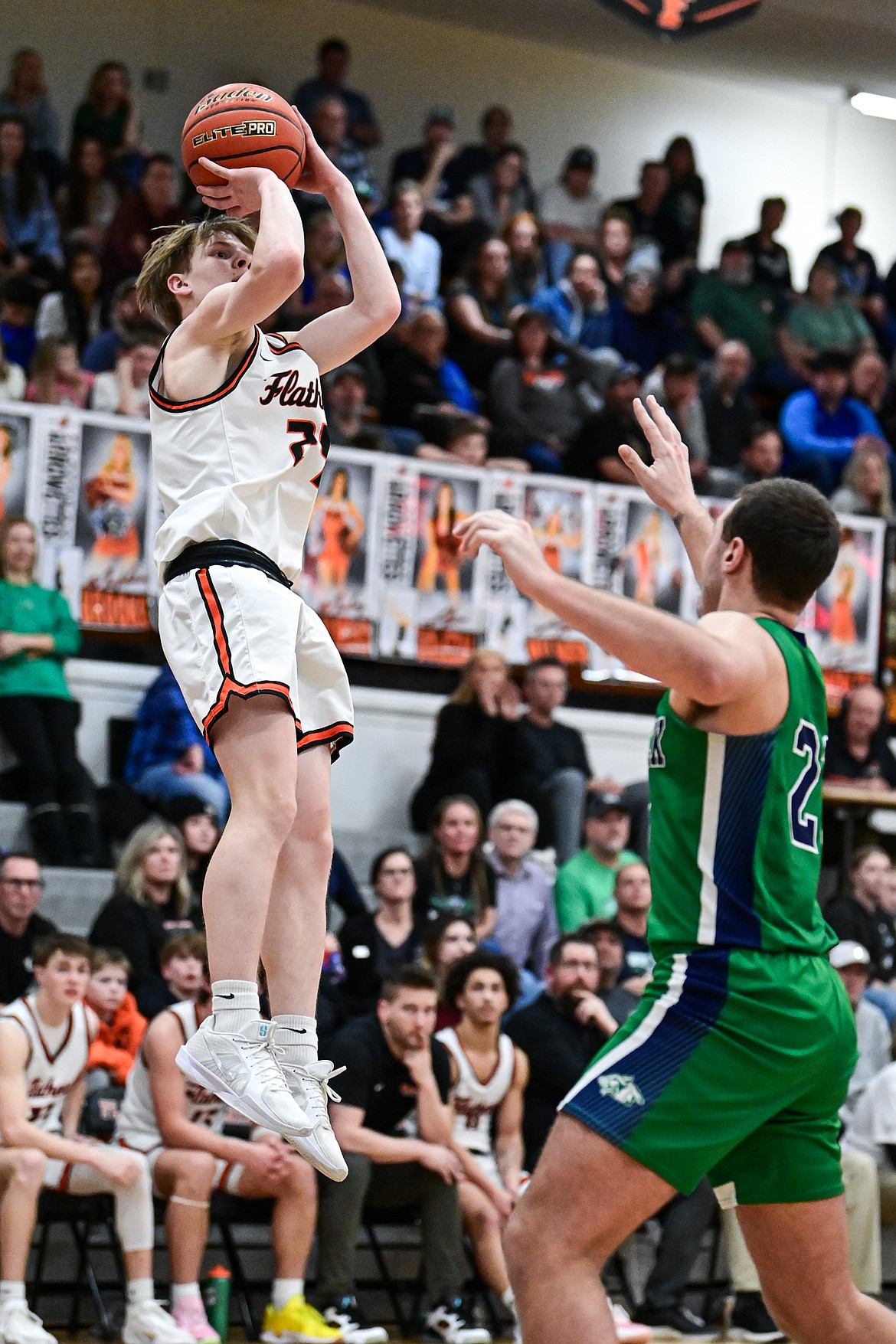Flathead's Brodee Zahn (24) shoots in the second half against Glacier at Flathead High School on Thursday, Feb. 6. (Casey Kreider/Daily Inter Lake)