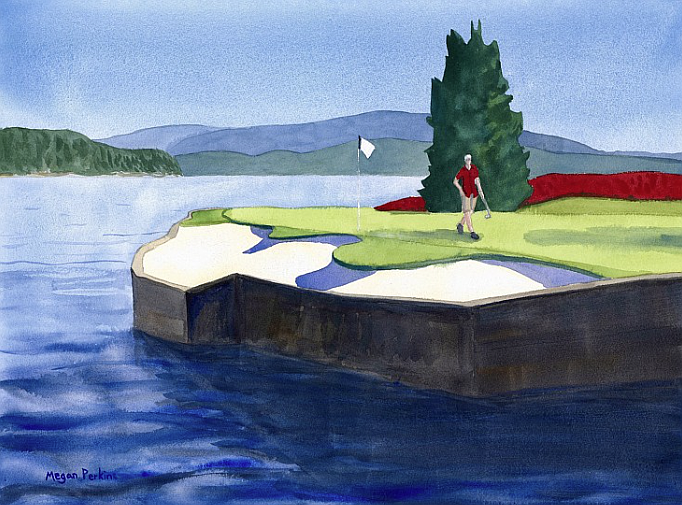 "Floating Island Putt," watercolor by Megan Perkins.