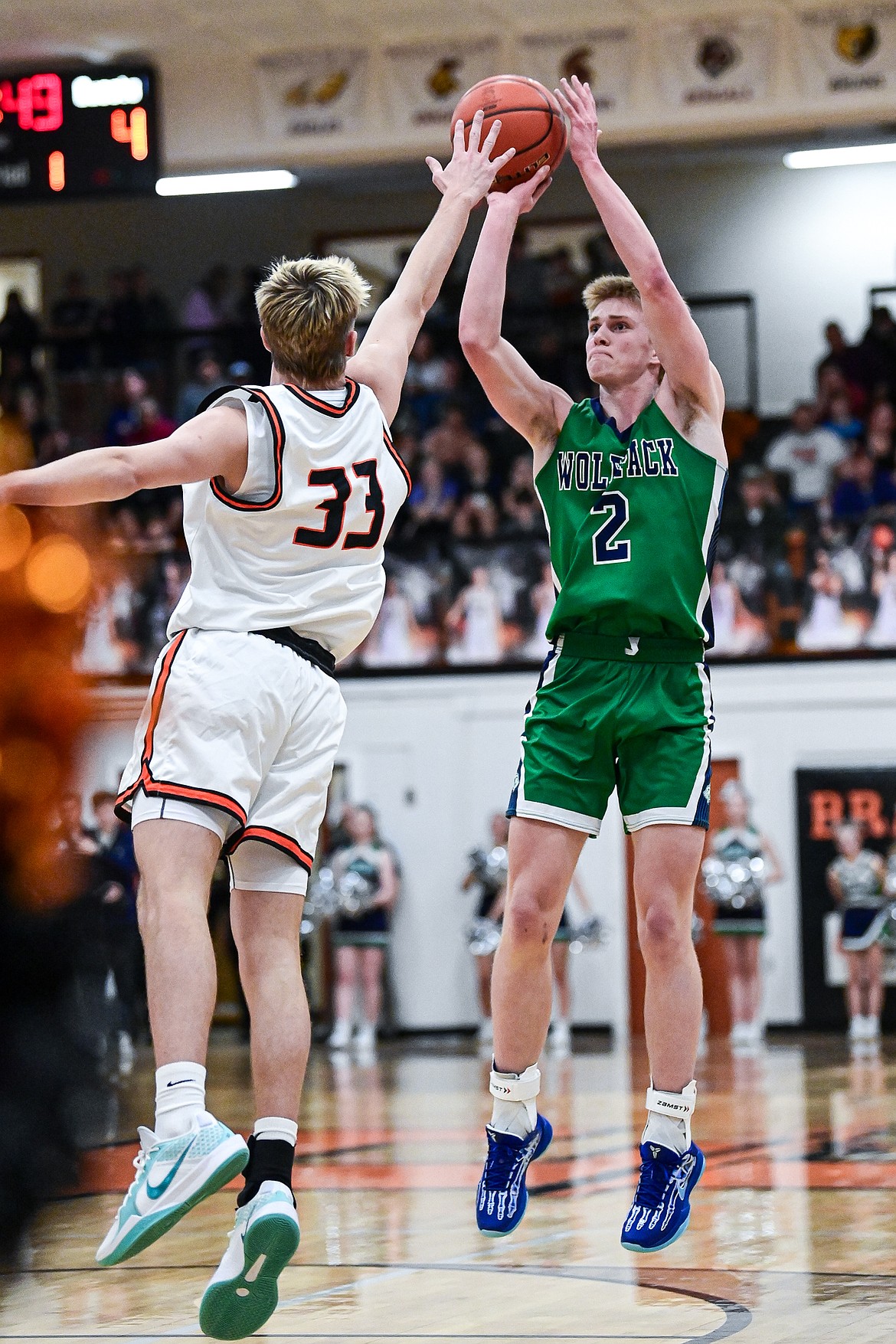 Glacier's Liam Ells (2) shoots in the first half against Flathead at Flathead High School on Thursday, Feb. 6. (Casey Kreider/Daily Inter Lake)