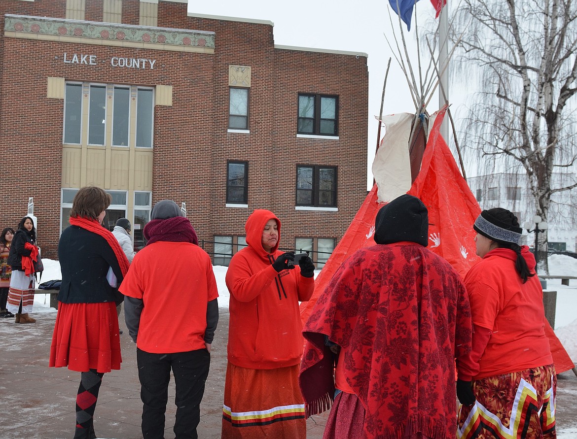 Supporters of Mika Westwolf, who was killed March 31,2023, gather on the Lake County Courthouse lawn prior to the sentencing hearing held Friday. (Kristi Niemeyer/Leader)