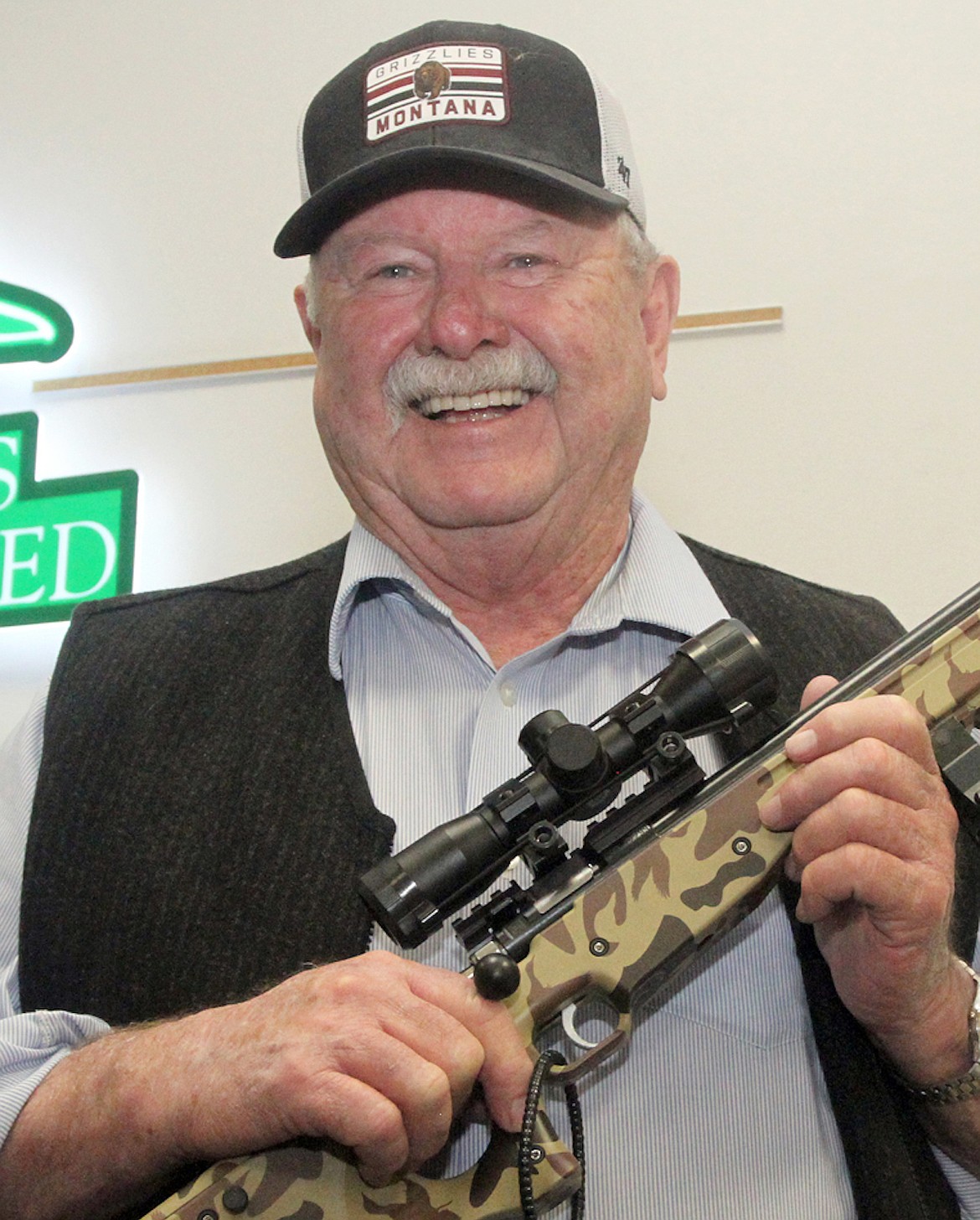 Former Lincoln County Attorney Bernie Cassidy was one of the winners of a rifle at the 2024 Kootenai Valley Ducks Unlimited dinner. This year's event is scheduled for April 26. (Paul Sievers/The Western News)