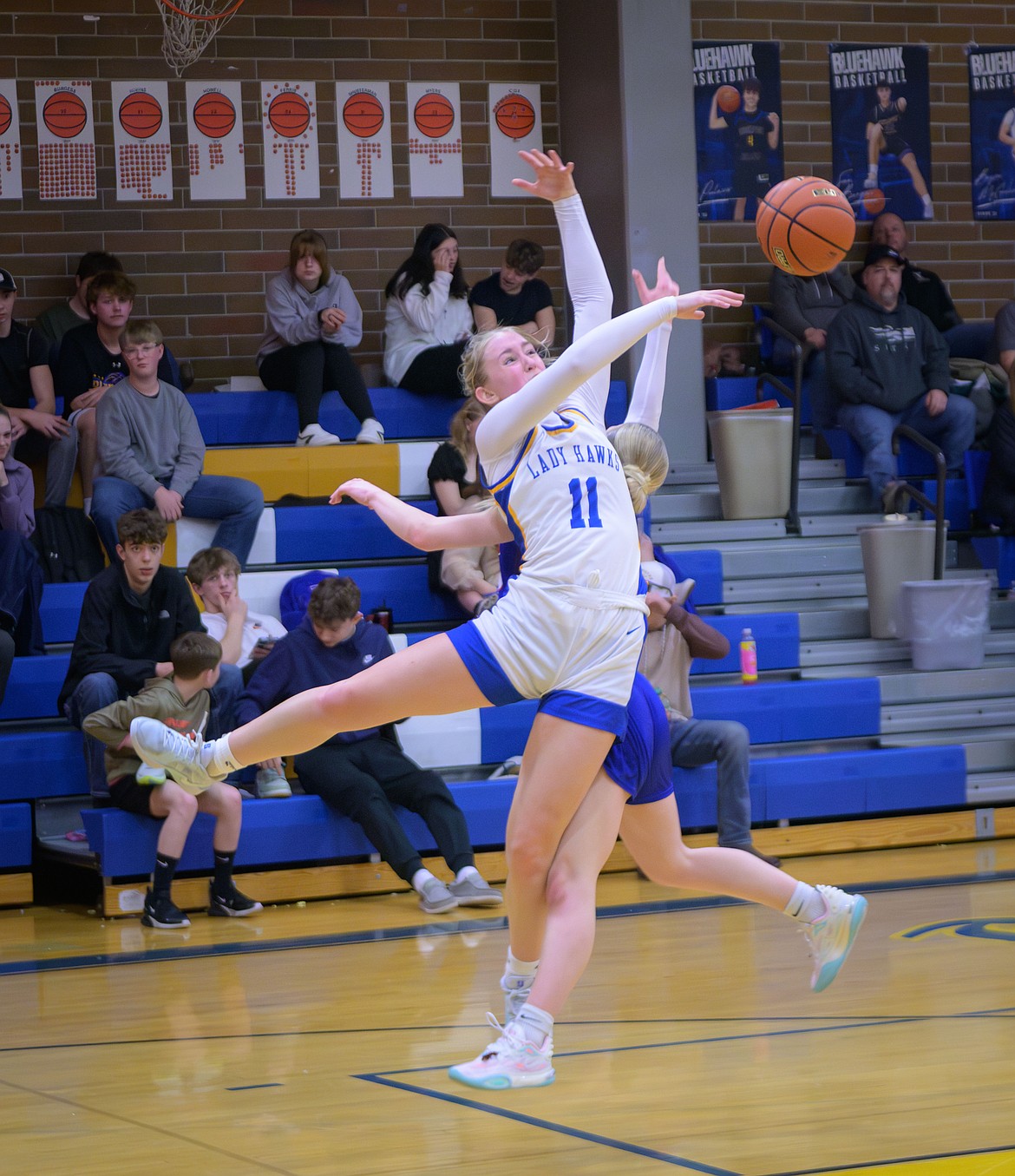 Thompson Falls forward Gabi Hannum (left) battles Superior's Maggie Haworth for a loose ball during their game this past Saturday in T Falls.  (Tracy Scott, Valley Press)