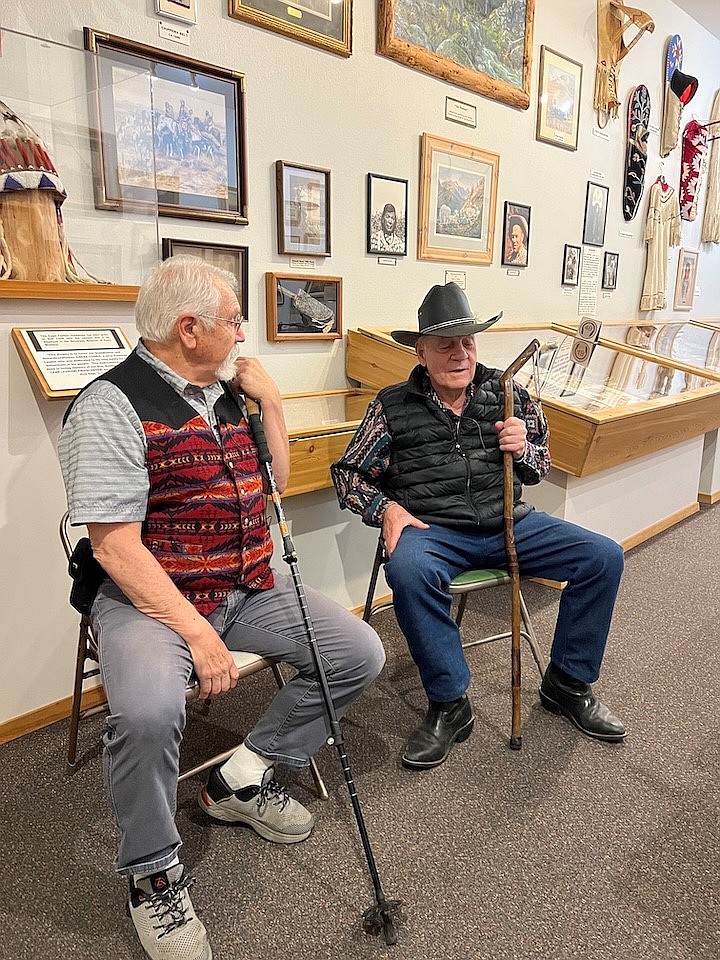 Storytellers Steve Lozar and Bud Cheff trade tales in a podcast interview at the Ninepipes Museum south of Ronan. (Courtesy photo)
