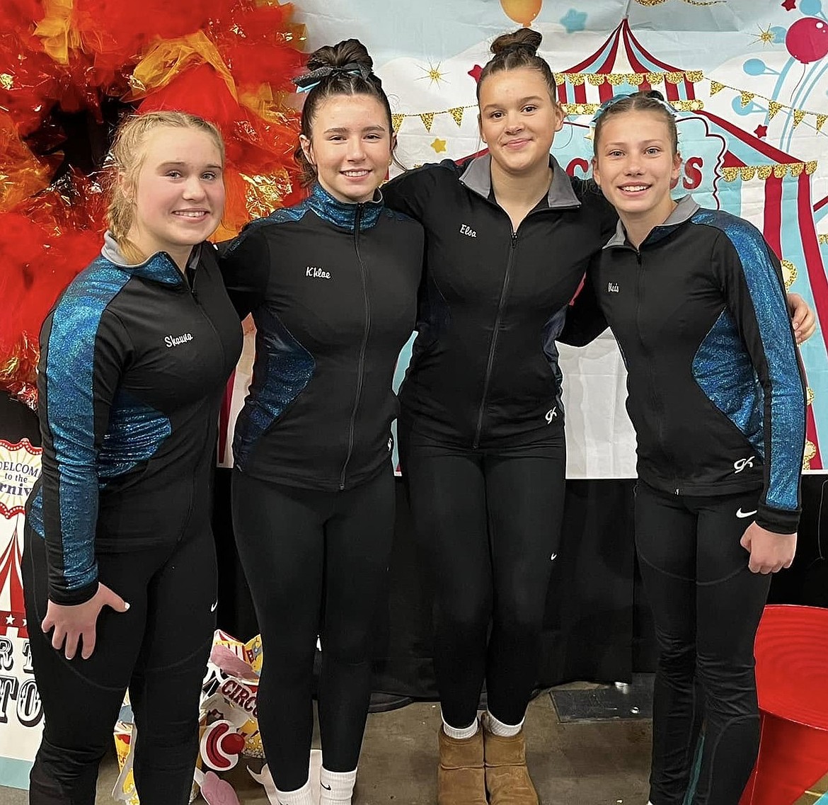 Courtesy photo
Technique Gymnastics Level 8s posing together at Under The Big Top in Boise. From left are Shauna Clark, Khloe Brady, Elsa Laker and Madalynn Beggerly.
