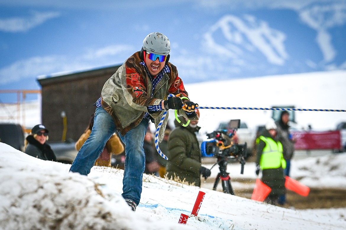 A skier is pulled through the course at Whitefish Skijoring on West Springcreek Road on Saturday, Feb. 22. (Casey Kreider/Daily Inter Lake)