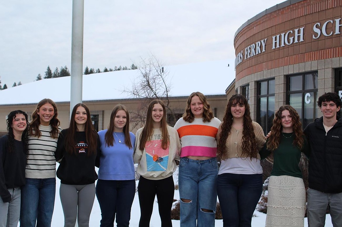 Bonners Ferry High School recently recognized its top ten seniors. Pictured, from left, are Sydney Beckle, Rylie Kimball, Alexandra Fodge, Emma Messick, Sydney Hinthorn, Helene Rae, Amanda Koehn, Morgan Tye and Eli Blackmore. Not pictured is Jesse Fess.