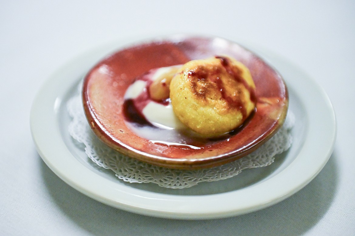 Paw Paw Yogurt with Petite Johnnycake served at intermezzo at a Chef's Table dinner series held by Flathead Valley Community College's Culinary Institue of Montana on Friday, Feb. 21. (Casey Kreider/Daily Inter Lake)