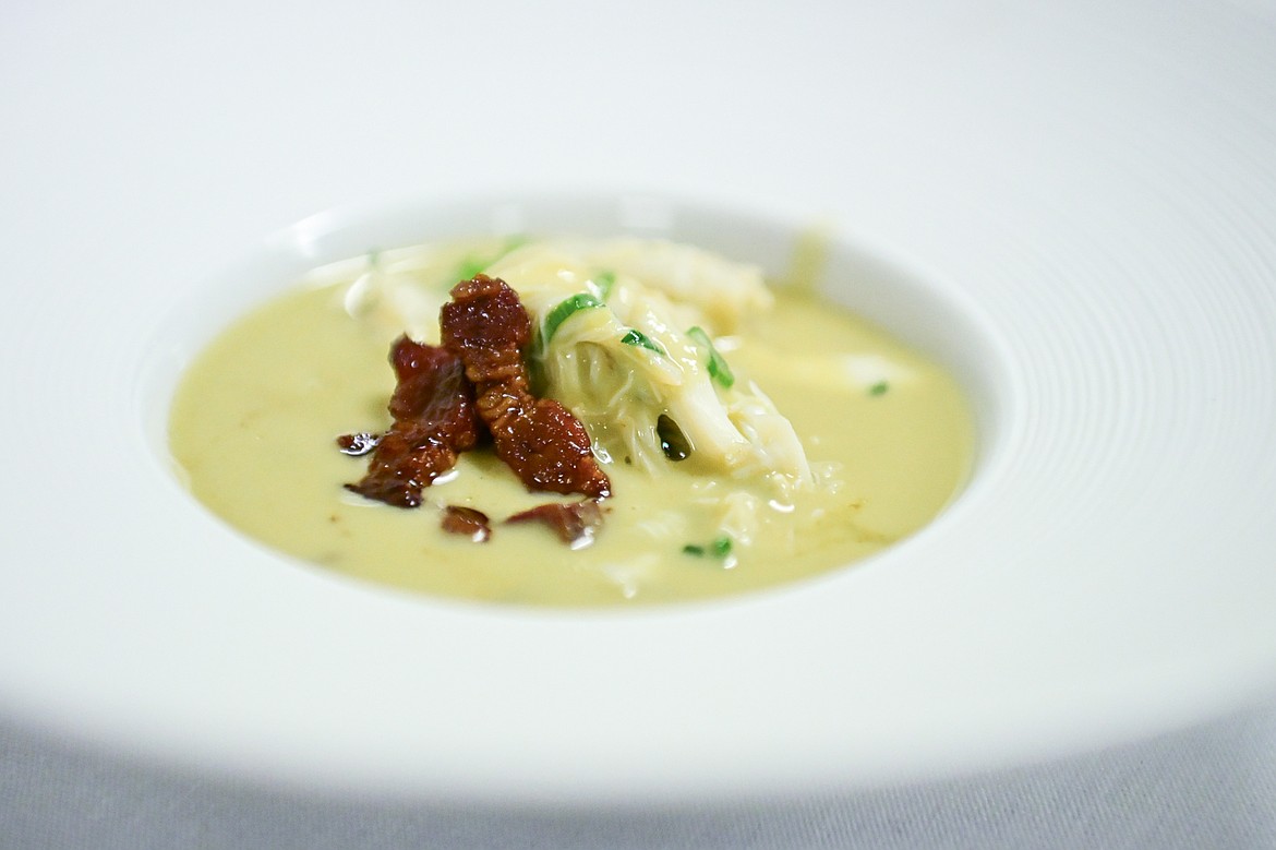 Crab and corn soup served as an amuse-bouche at a Chef's Table dinner series held by Flathead Valley Community College's Culinary Institue of Montana on Friday, Feb. 21. (Casey Kreider/Daily Inter Lake)