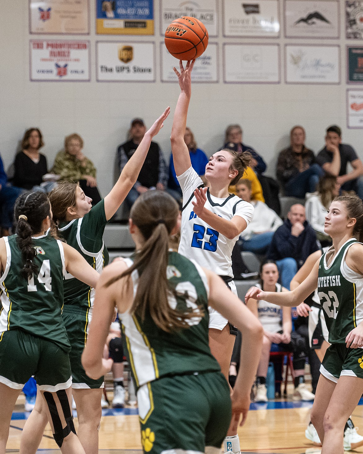Paeten Gunlock scores for the Valkyries Tuesday, Feb. 25. (Avery Howe/Bigfork Eagle)