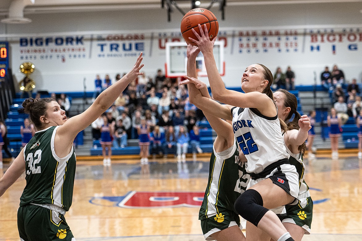 Somer Campos puts up a shot for the Vals on Tuesday, Feb. 25. (Avery Howe/Bigfork Eagle)