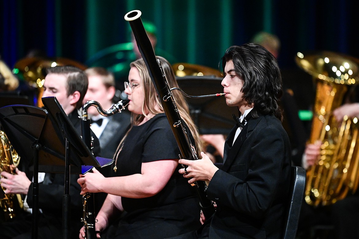 Members of the combined symphonic bands from Flathead and Glacier high schools perform at the MHSA AA Band Festival at Glacier High School on Tuesday, March 4. (Casey Kreider/Daily Inter Lake)