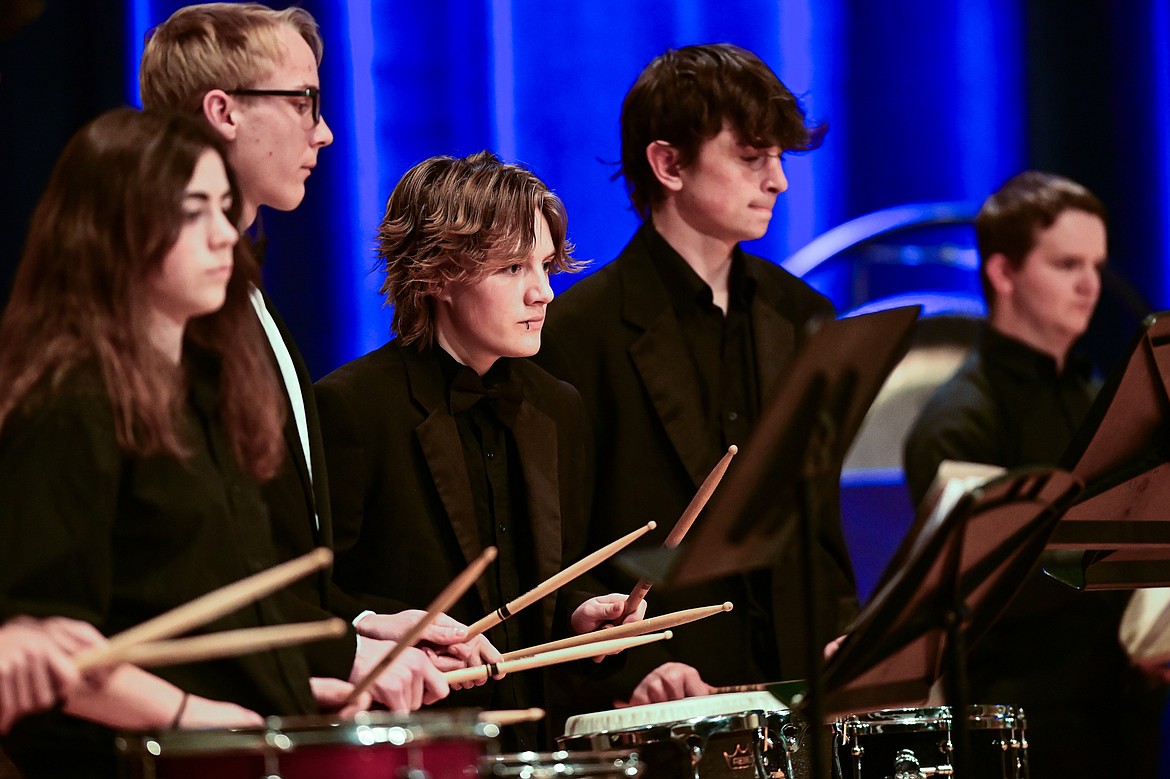 Members of the combined symphonic bands from Bozeman and Helena high schools perform at the MHSA AA Band Festival at Glacier High School on Tuesday, March 4. (Casey Kreider/Daily Inter Lake)
