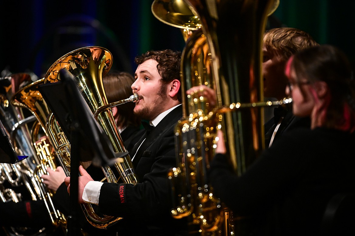 Members of the combined symphonic bands from Bozeman and Helena high schools perform at the MHSA AA Band Festival at Glacier High School on Tuesday, March 4. (Casey Kreider/Daily Inter Lake)