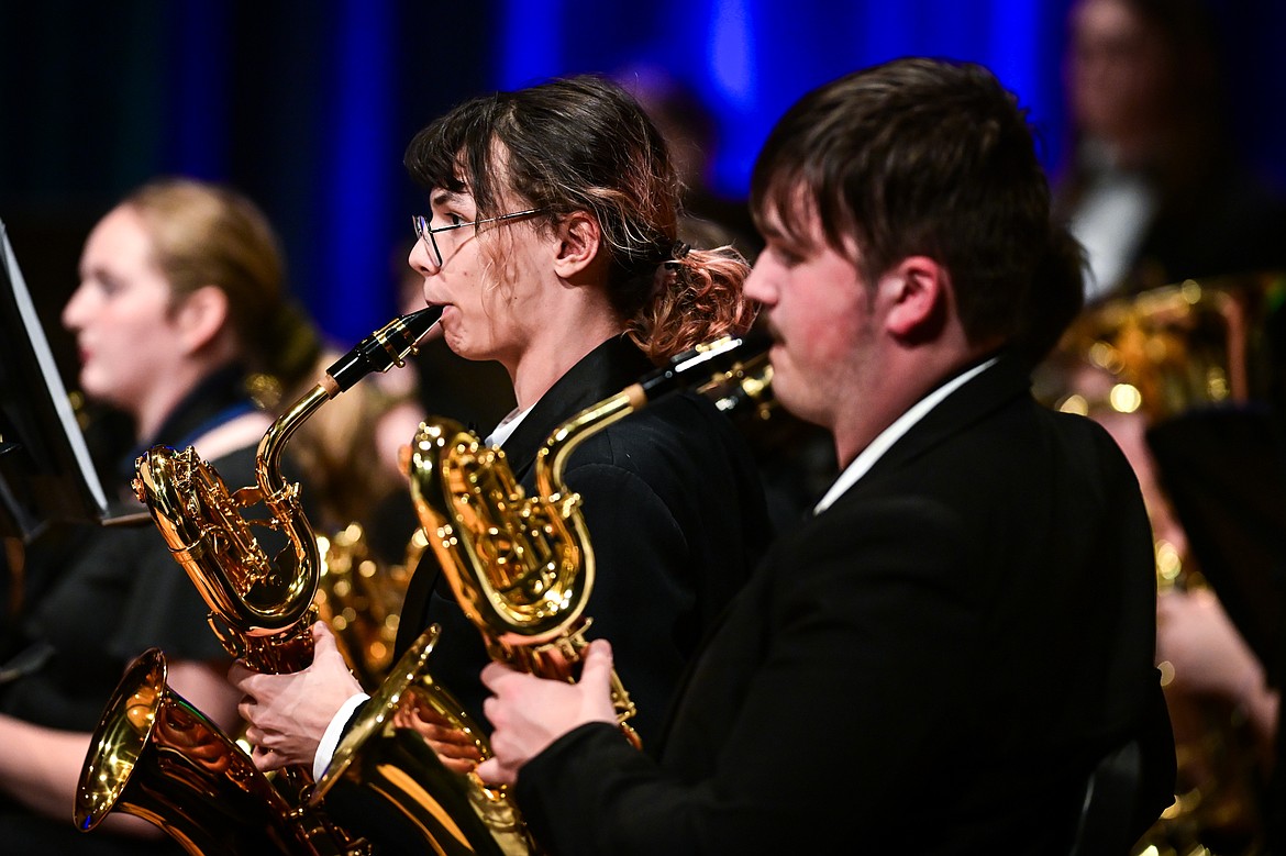Members of the combined symphonic bands from Bozeman and Helena high schools perform at the MHSA AA Band Festival at Glacier High School on Tuesday, March 4. (Casey Kreider/Daily Inter Lake)