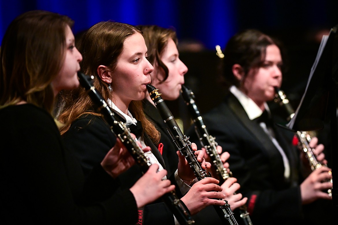 Members of the combined symphonic bands from Bozeman and Helena high schools perform at the MHSA AA Band Festival at Glacier High School on Tuesday, March 4. (Casey Kreider/Daily Inter Lake)