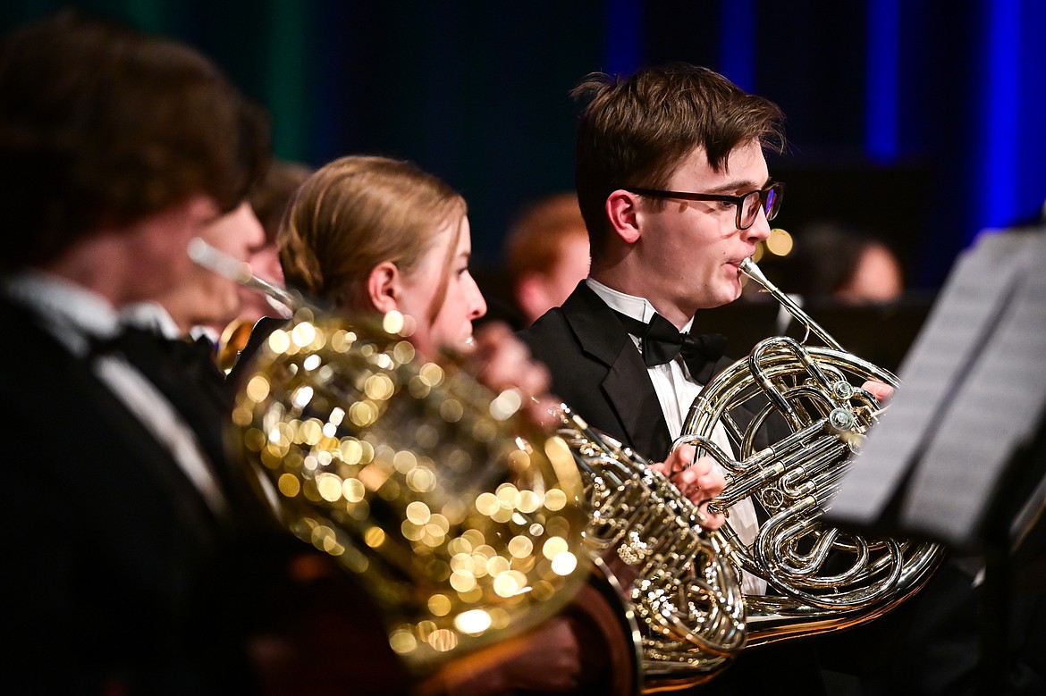 Members of the combined symphonic bands from Bozeman and Helena high schools perform at the MHSA AA Band Festival at Glacier High School on Tuesday, March 4. (Casey Kreider/Daily Inter Lake)