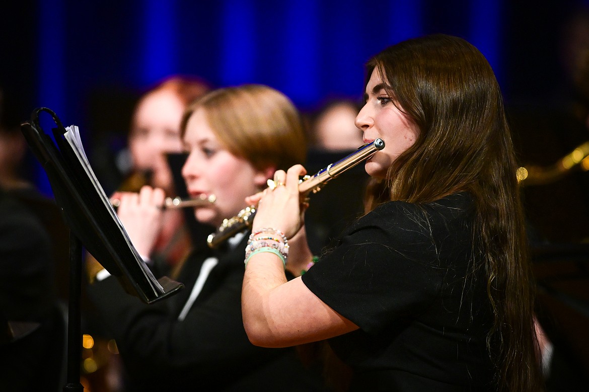 Members of the combined symphonic bands from Flathead and Glacier high schools perform at the MHSA AA Band Festival at Glacier High School on Tuesday, March 4. (Casey Kreider/Daily Inter Lake)